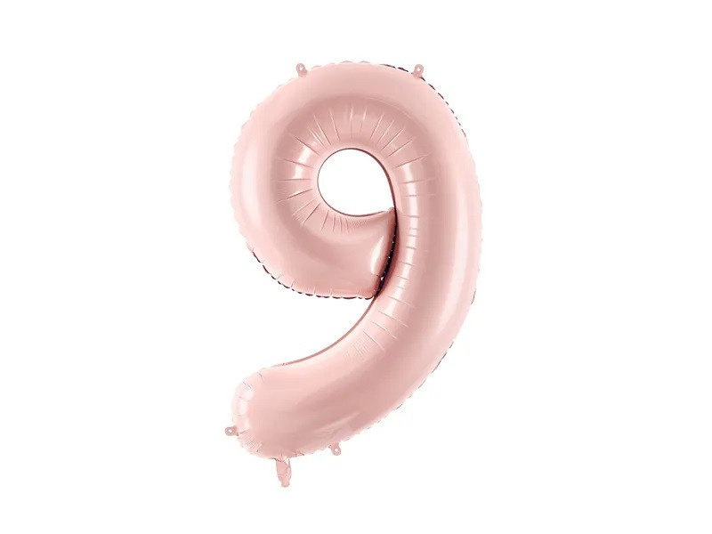 PartyDeco Fóliový balón narodeninové číslo 9 svetloružový 72 cm