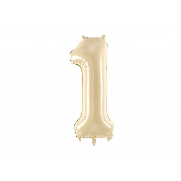 PartyDeco Fóliový balón narodeninové číslo 1 béžový 72 cm