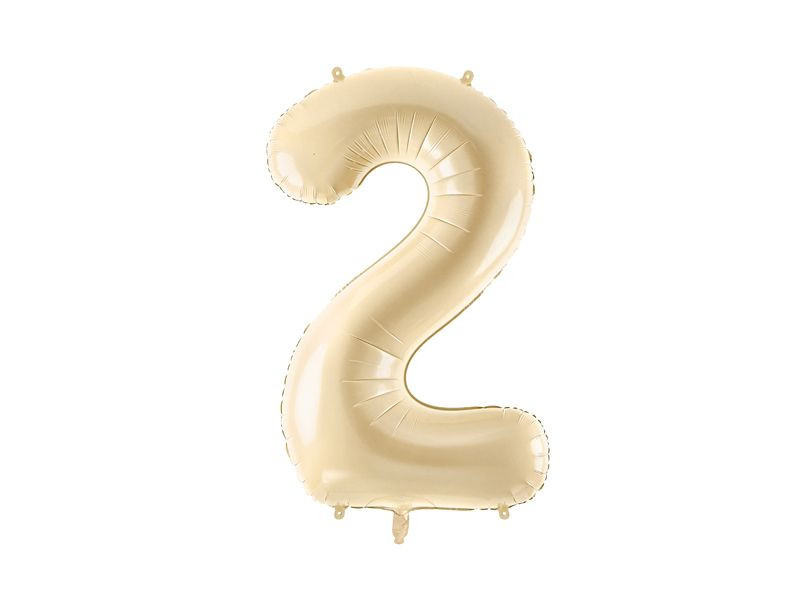 PartyDeco Fóliový balón narodeninové číslo 2 béžový 72 cm