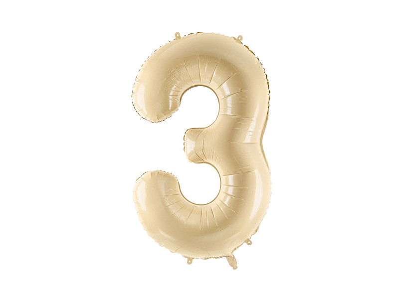 PartyDeco Fóliový balón narodeninové číslo 3 béžový 72 cm