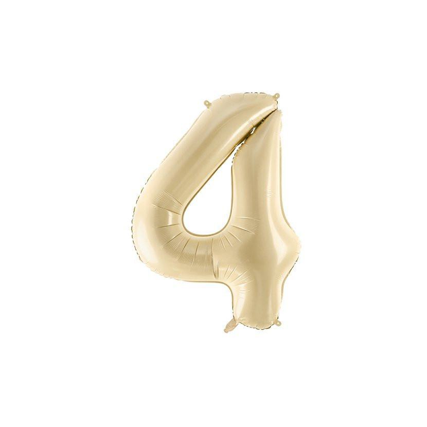 PartyDeco Fóliový balón narodeninové číslo 4 béžový 72 cm