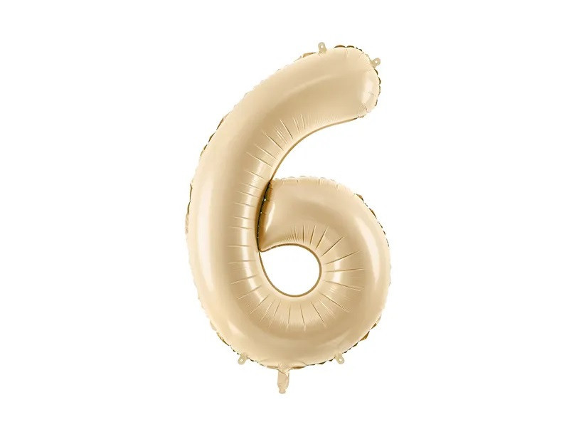 PartyDeco Fóliový balón narodeninové číslo 6 béžový 72 cm
