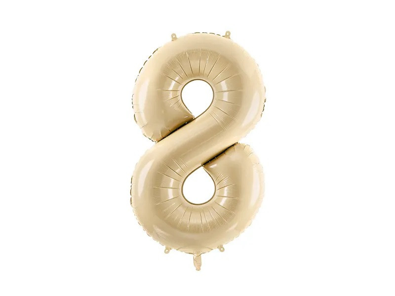 PartyDeco Fóliový balón narodeninové číslo 8 béžový 72 cm