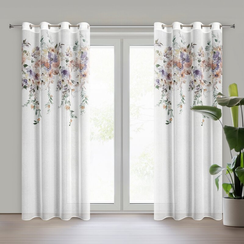 ArtFir Záves MERLA K | biela/kvety 140 x 250 cm