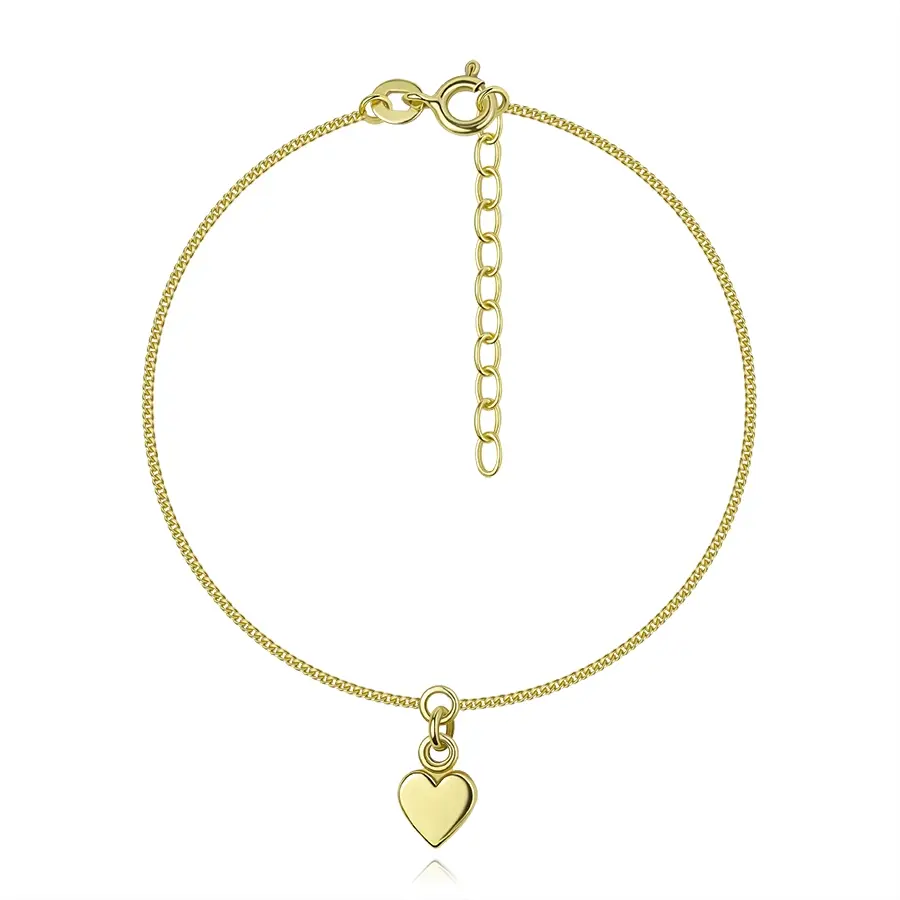 Strieborný 925 náramok zlatej farby - hladké srdce, zatočené očká