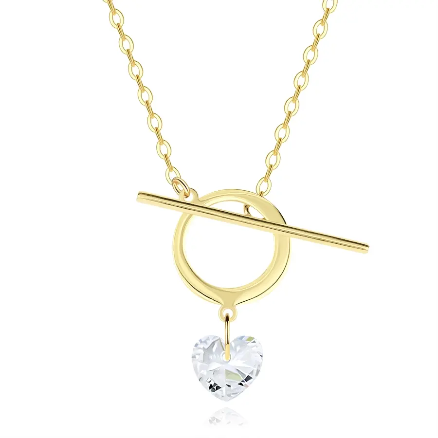 Prevliekací náhrdelník zo žltého 9K zlata - kruh, číry srdcový zirkón