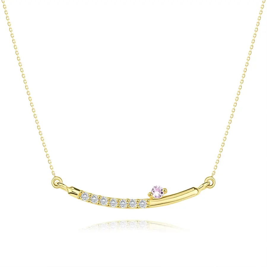 Náhrdelník zo žltého zlata 375 - oblúk s čírymi zirkónmi, ružový zirkón