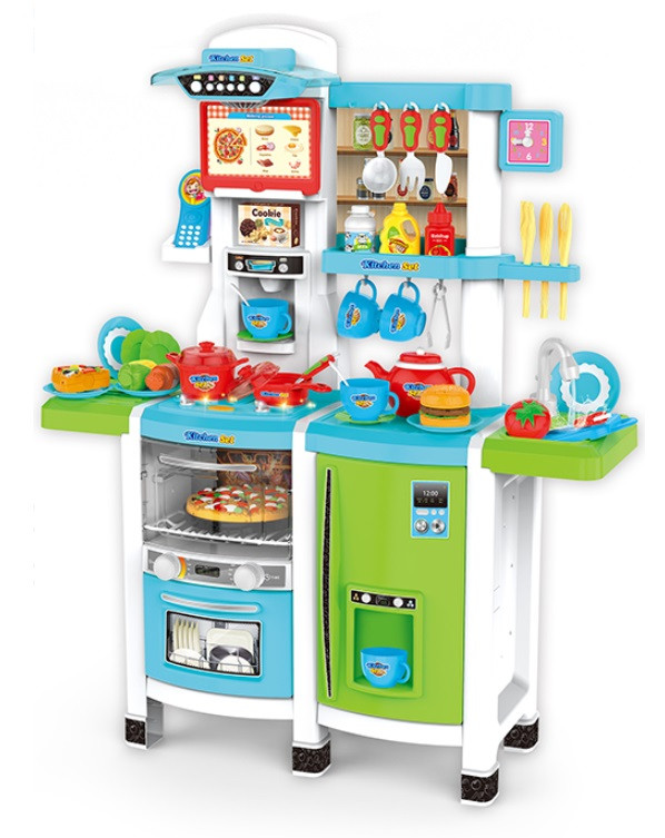Veľká detská kuchynka s efektmi a vodou (modro-zelená) 100cm