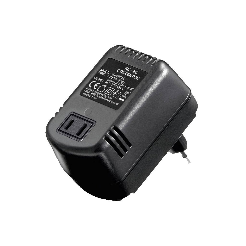 Adaptér menič napätia 230V/110V pre spotrebiče USA do 45W Minwa MW2P045 - čierny