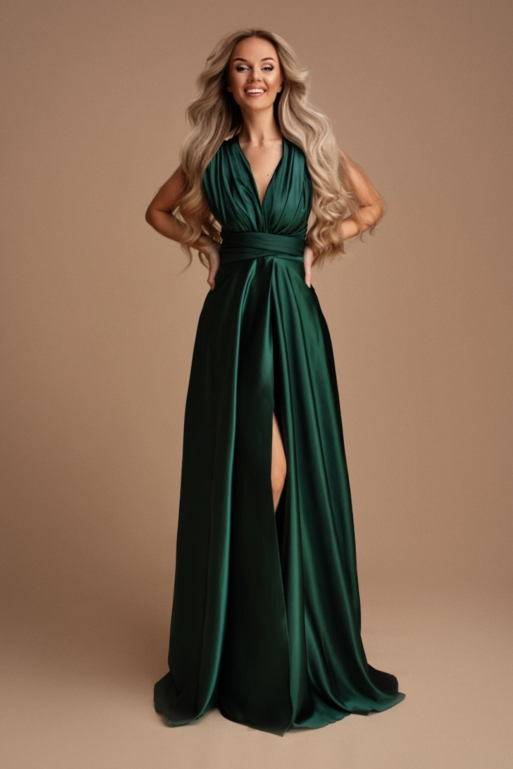 Smaragdové lesklé šaty na viazanie Veľkosť: S