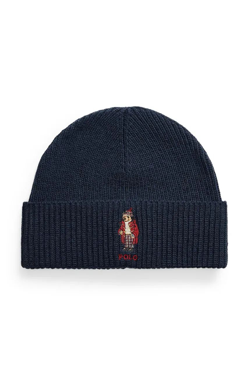 Čiapka s prímesou vlny Polo Ralph Lauren tmavomodrá farba, z hrubej pleteniny, 449959381