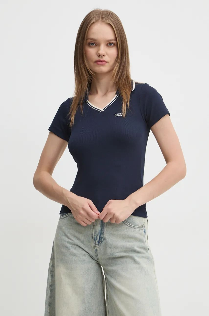 Polo tričko Guess Jeans dámske, tmavomodrá farba, W4BP45 KA0H1