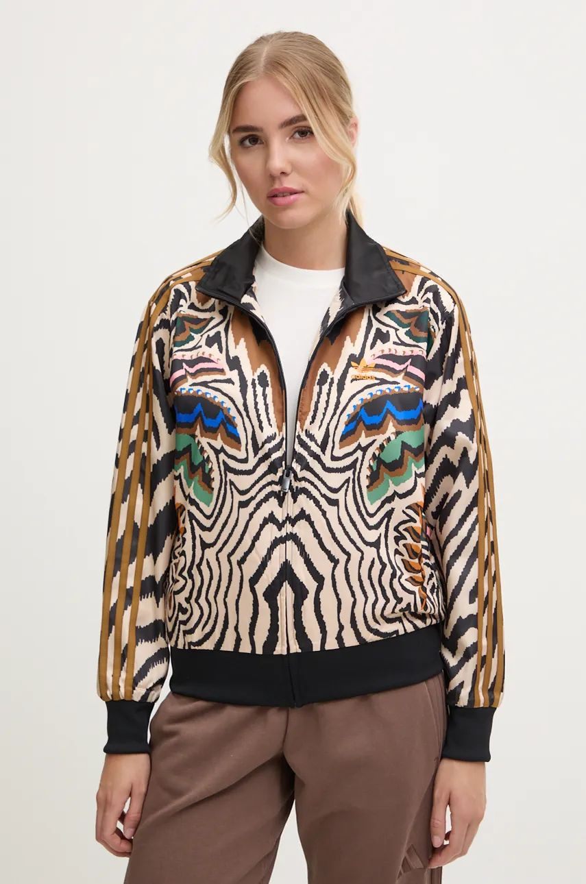 Mikina adidas Originals X Farm Rio dámska, béžová farba, vzorovaná, IW0792