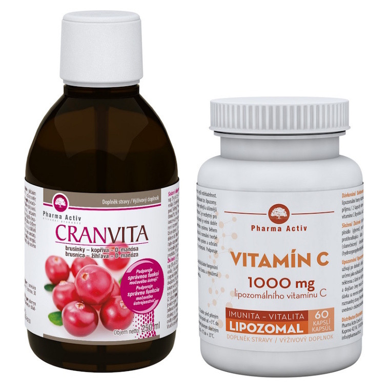 PHARMA ACTIV Cranvita brusnice 250 ml + Vitamín C lipozomal 60 kapsúl