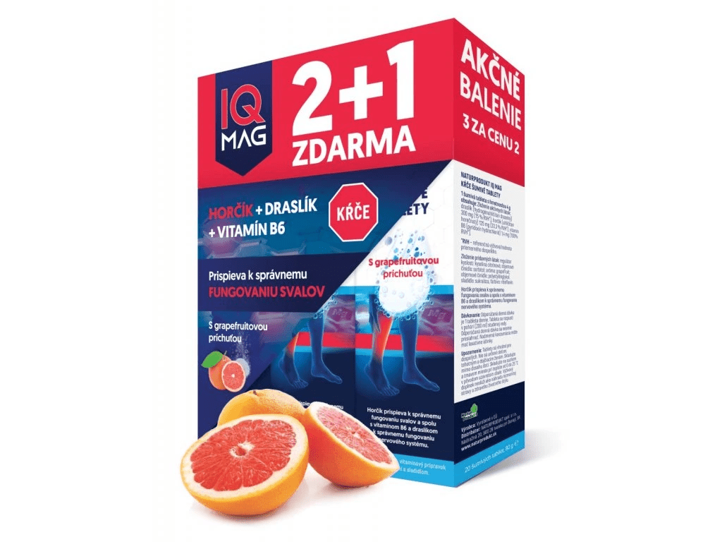 IQ MAG KŔČE, grapefruitove šumivé tablety 2+1 20 tabliet