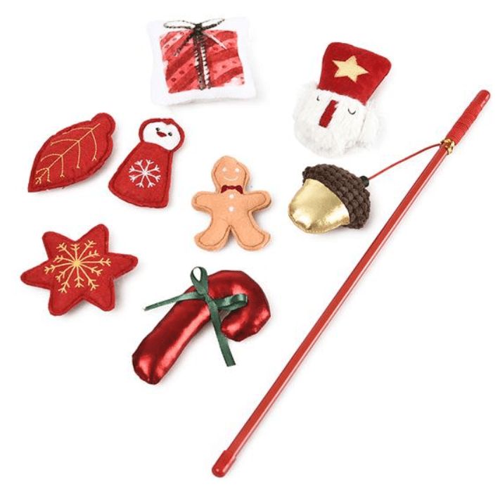 DUVO+ Vianočná darčeková krabička pre mačku 8 hračiek s catnipom 40x6cm