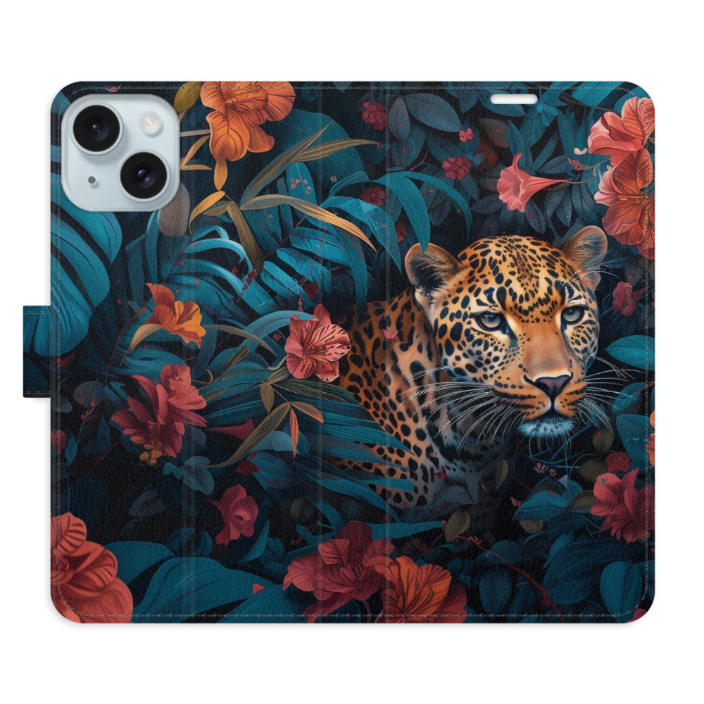 Flipové puzdro iSaprio - Flower Jaguar 02 - iPhone 15 Plus