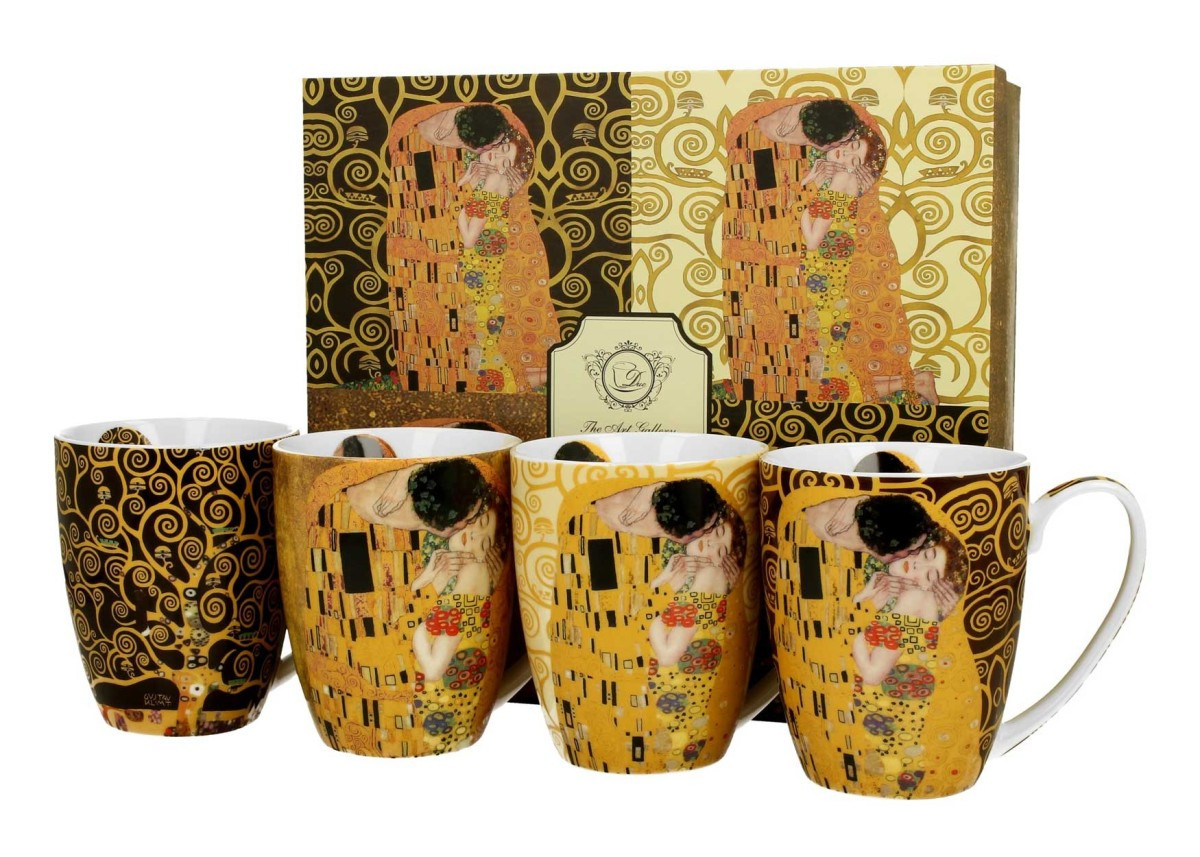 Sada porcelánových hrnků KLIMT 4 ks 350 ml hnědo-zlatá