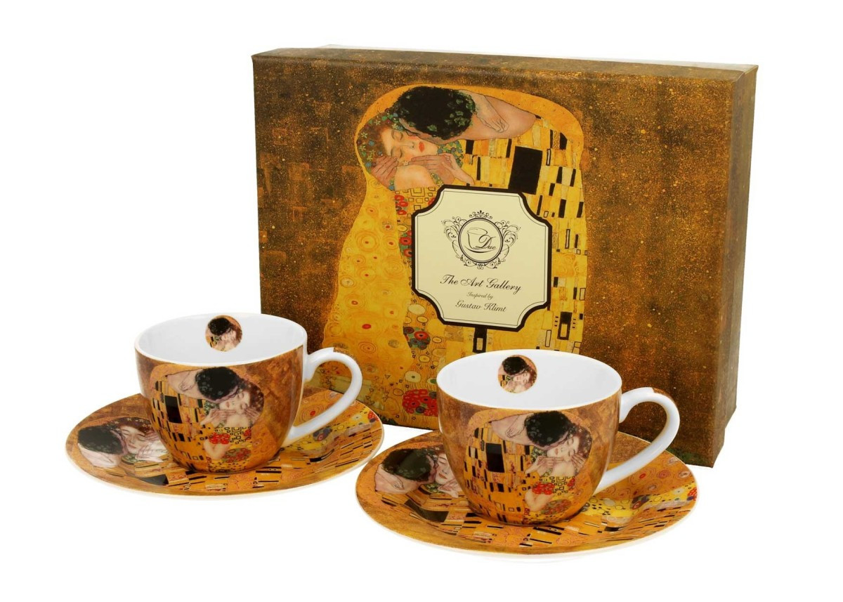 Sada šálků s podšálkem espresso Klimt THE KISS 2 ks 90 ml hnědá