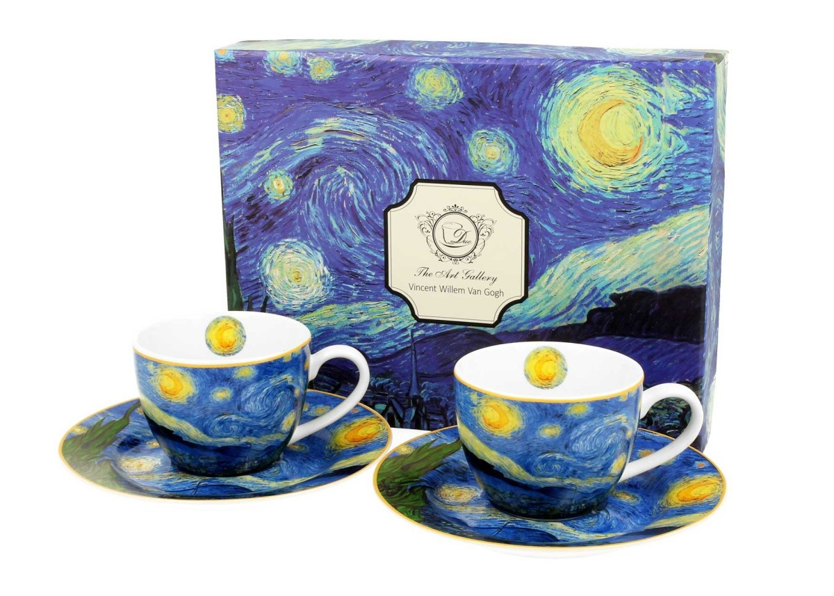 Sada šálků s podšálkem espresso Van Gogh STARRY NIGHT 2 ks 90 ml modrá
