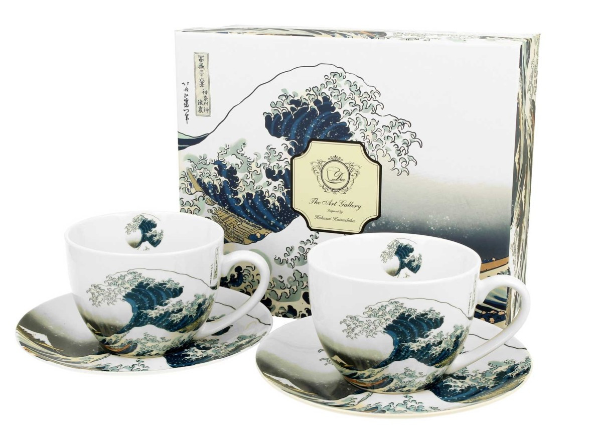 Sada šálků s podšálkem Hokusai THE GREAT WAVE 2 ks 250 ml bílá