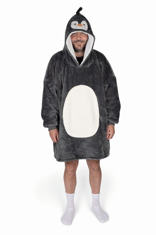 COZY NOXXIEZ - CH362 Tučniak - hrejivá televízna mikinová deka s kapucňou pre teenagerov a dospelých