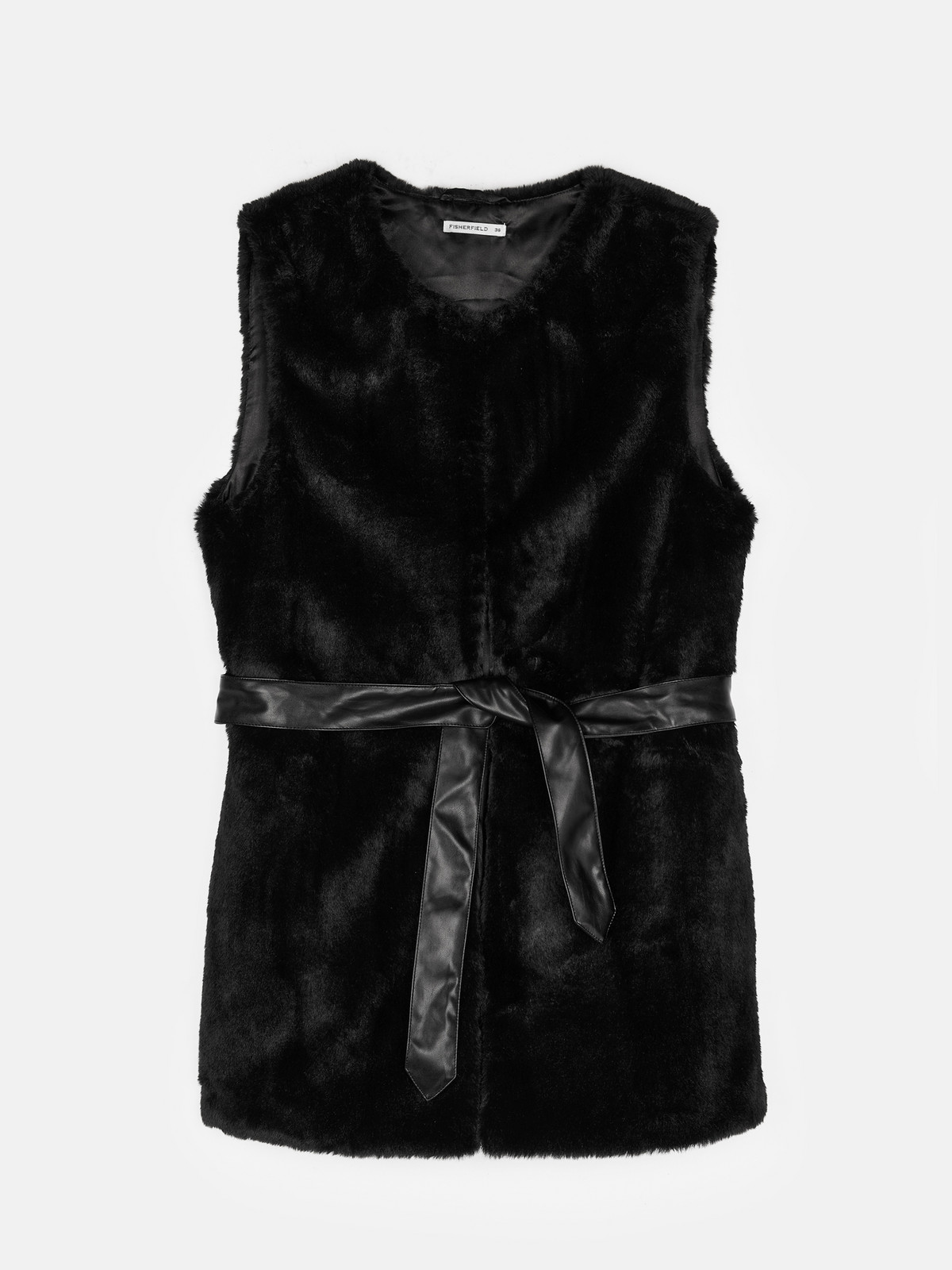 GATE Kožušinová vesta s koženkovým opaskom