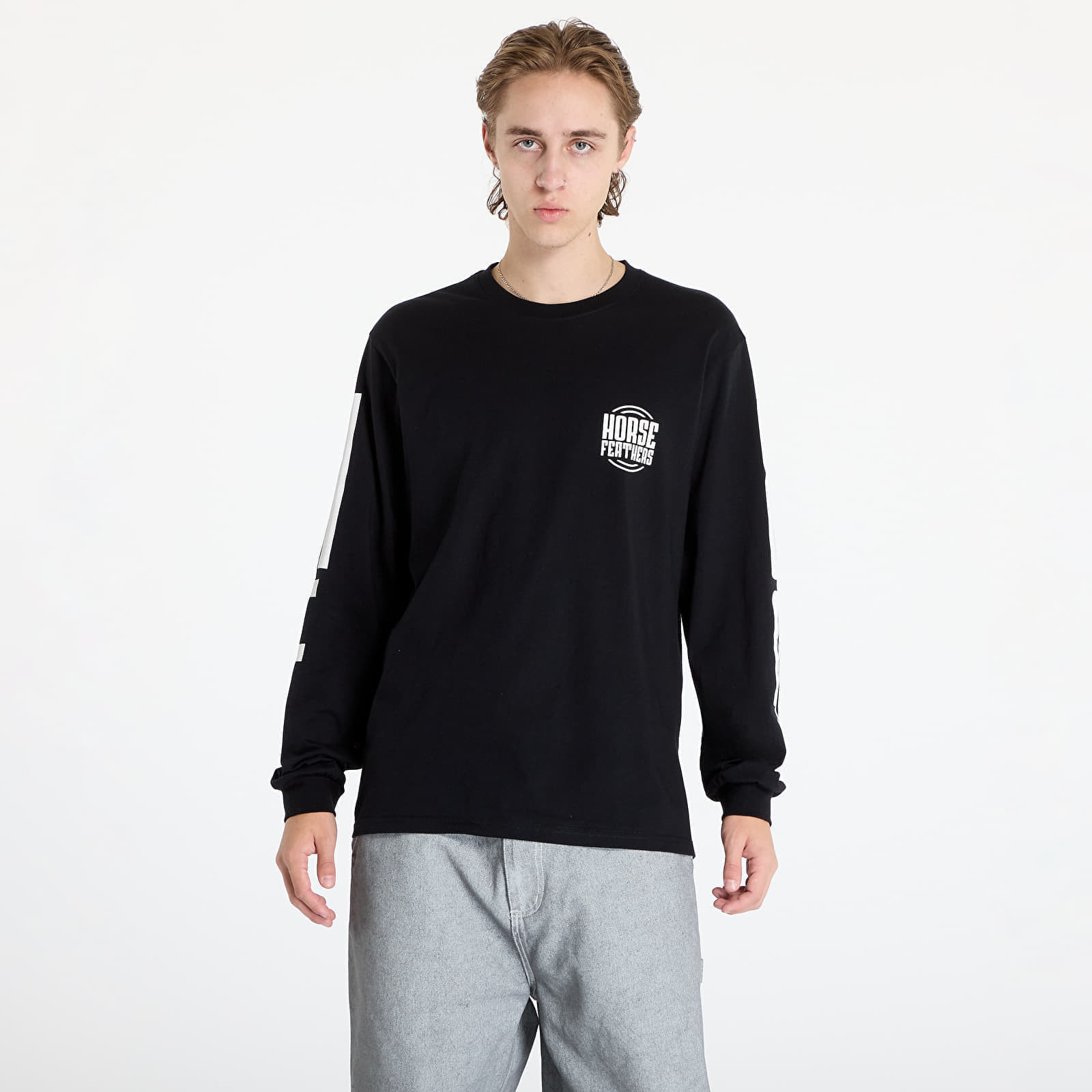Tričko Horsefeathers Tall Typo Long Sleeve T-Shirt Black L