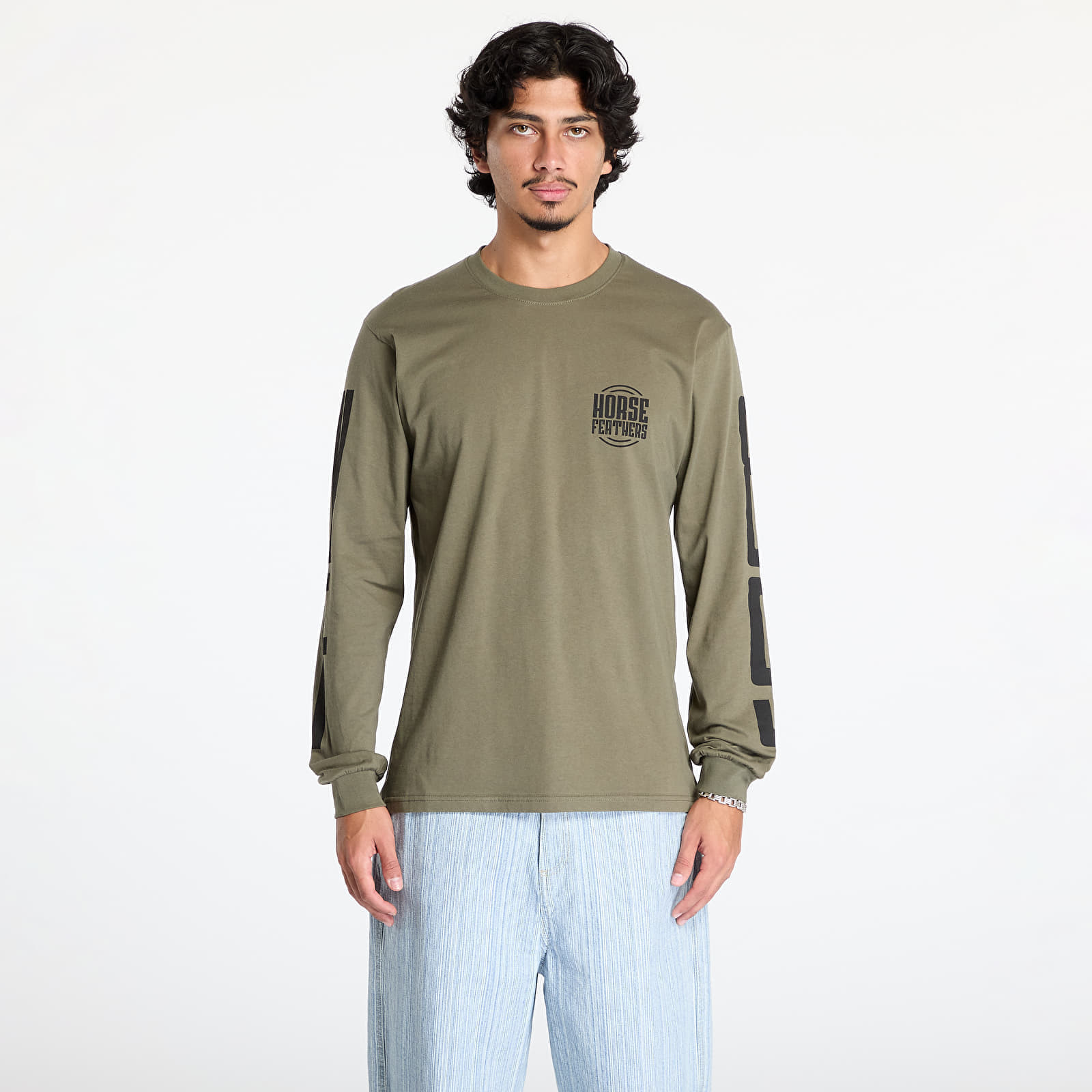 Tričko Horsefeathers Tall Typo Long Sleeve T-Shirt Burnt Olive M