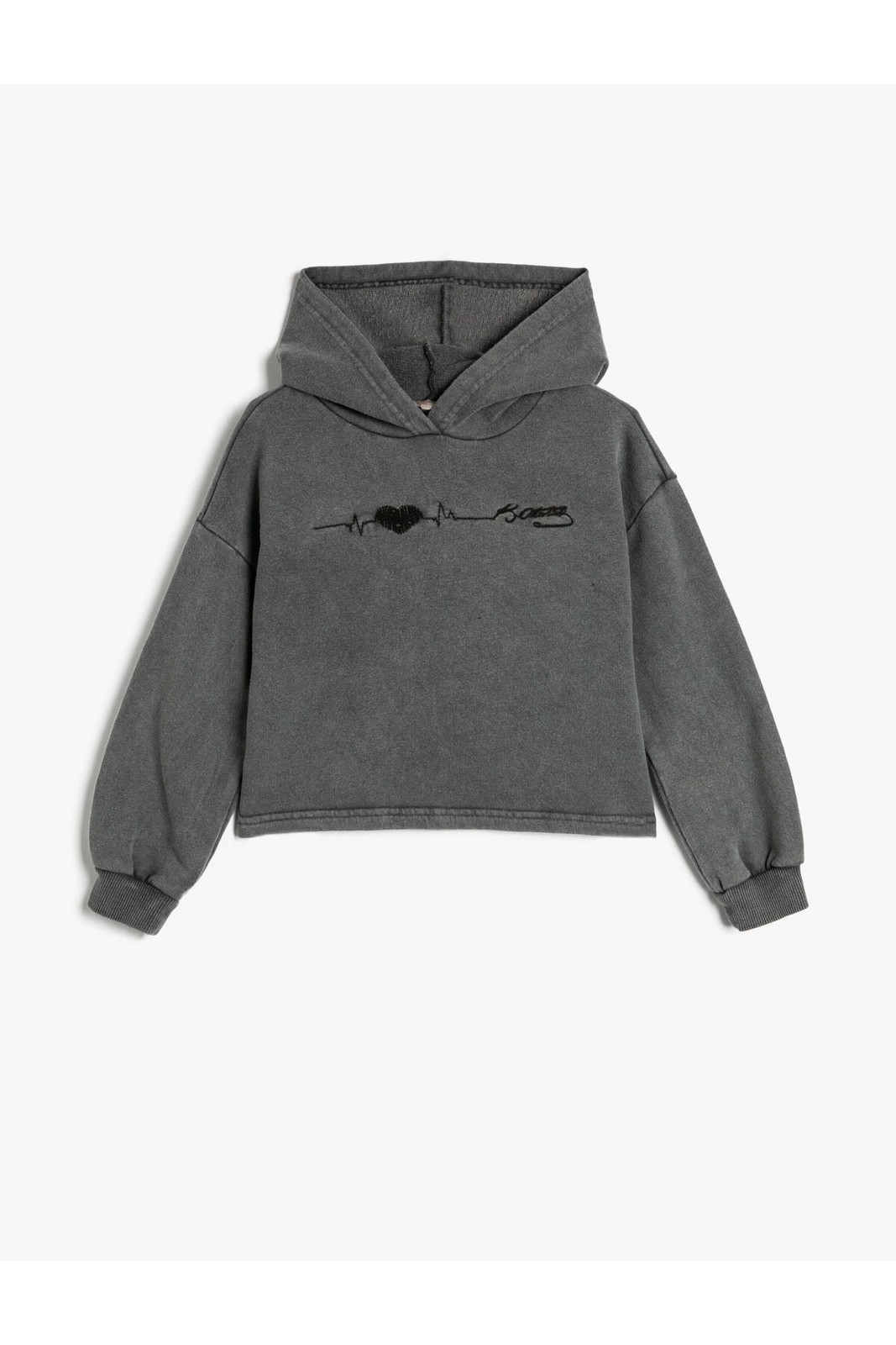 Koton Republic Embroidered Hooded Sweatshirt Long Sleeve Raised Cotton