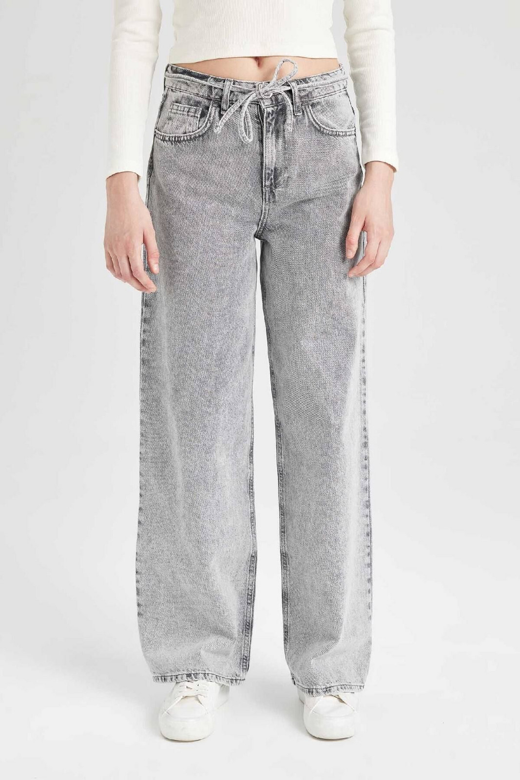 DEFACTO Wide Leg High Waist Long Jean Washed Trousers