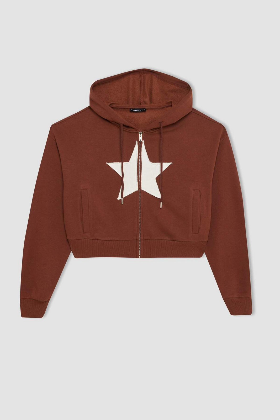 DEFACTO Coool Loose Fit Hooded Printed Thick Fabric Kangaroo Pocket Zippered Sweatshirt Cardigan