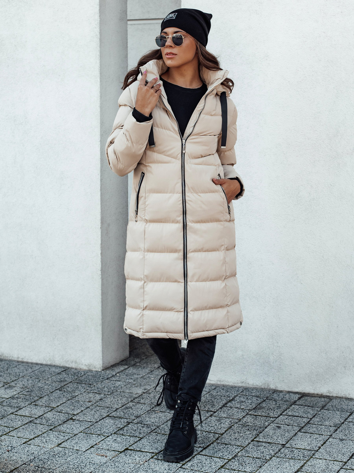 Women's winter quilted jacket with hood MENSI beige Dstreet