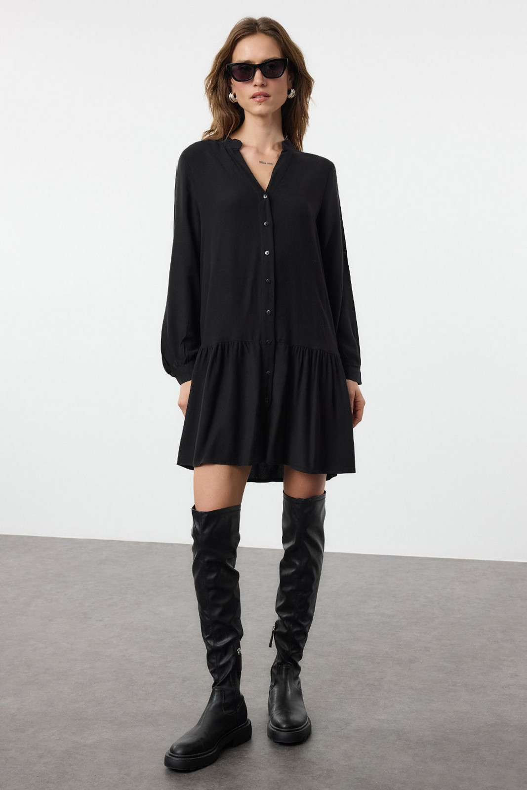 Trendyol Black Mini Viscose Woven Shirt Dress