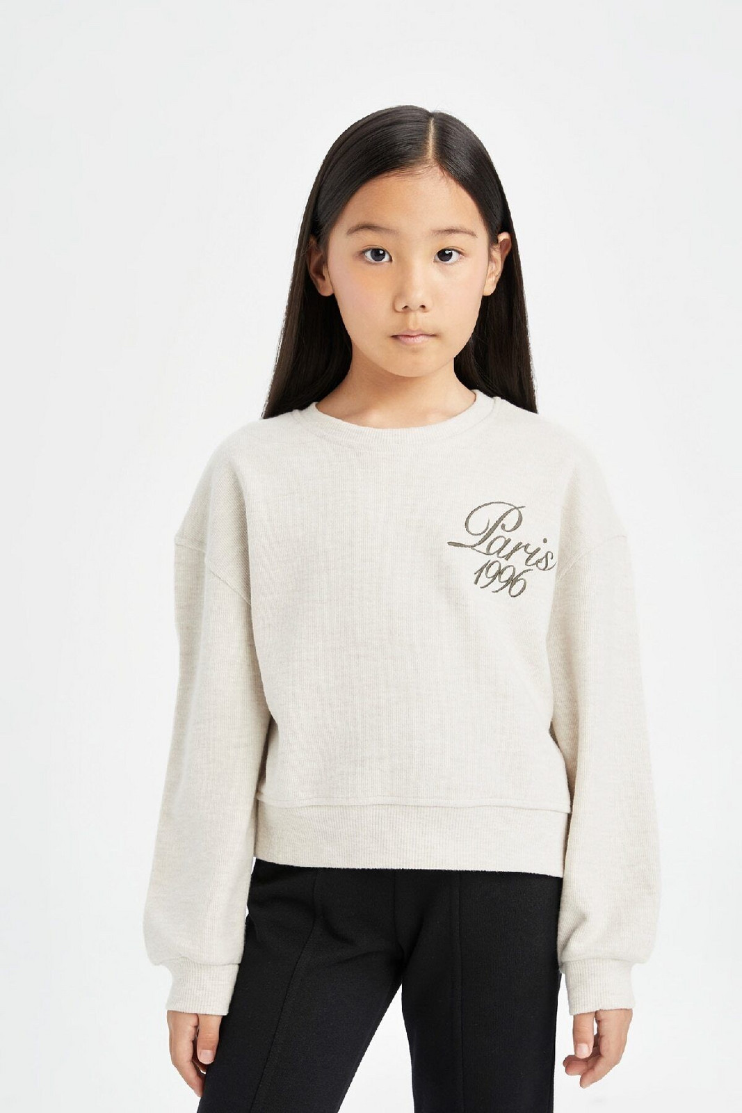 DEFACTO Girl Relax Fit Crew Neck Slogan Printed Thessaloniki Fabric Sweatshirt