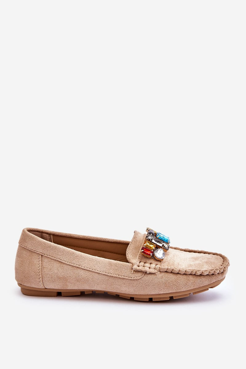 Women's suede moccasins with crystals Beige Lucille
