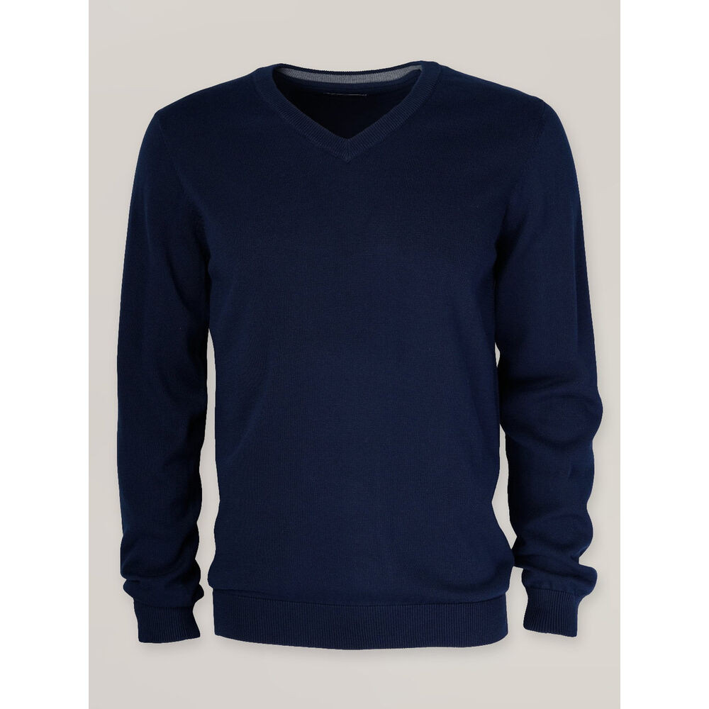 Pánsky tenký sveter tmavomodrý s výstrihom do V 17609