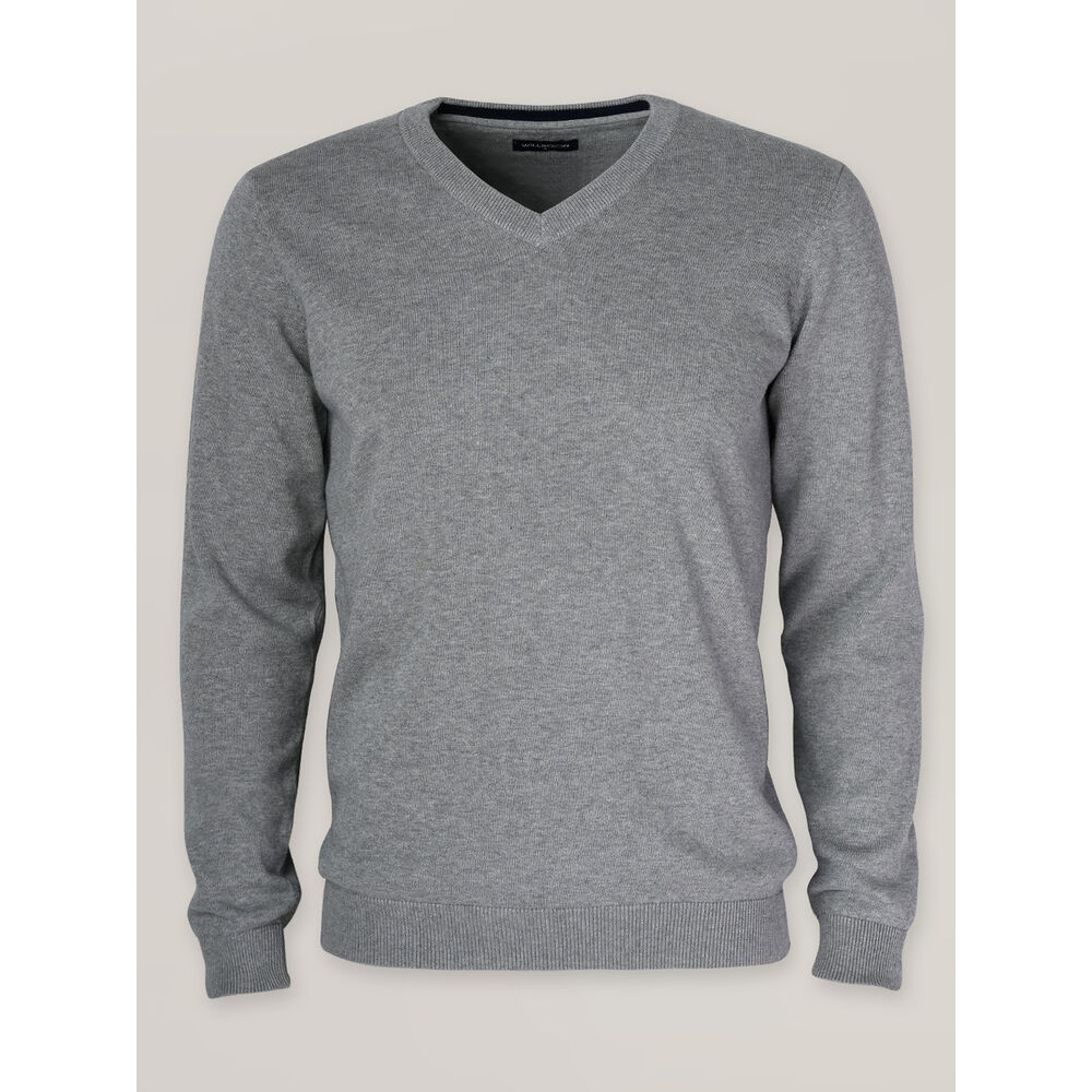 Pánsky tenký sveter šedý s výstrihom do V 17614