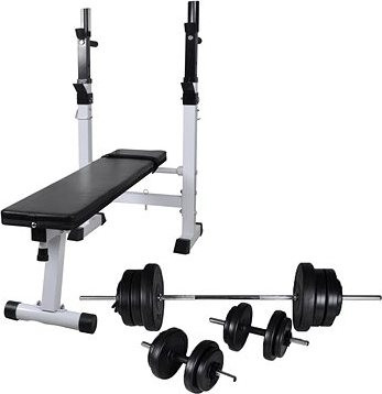 SHUMEE Posilňovacia lavica so stojanom na závažie a súpravou činiek 60,5 kg