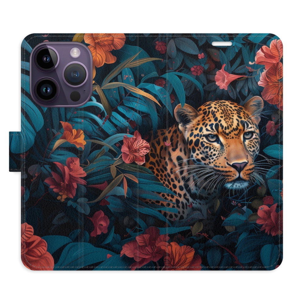 Flipové puzdro iSaprio - Flower Jaguar 02 - iPhone 14 Pro