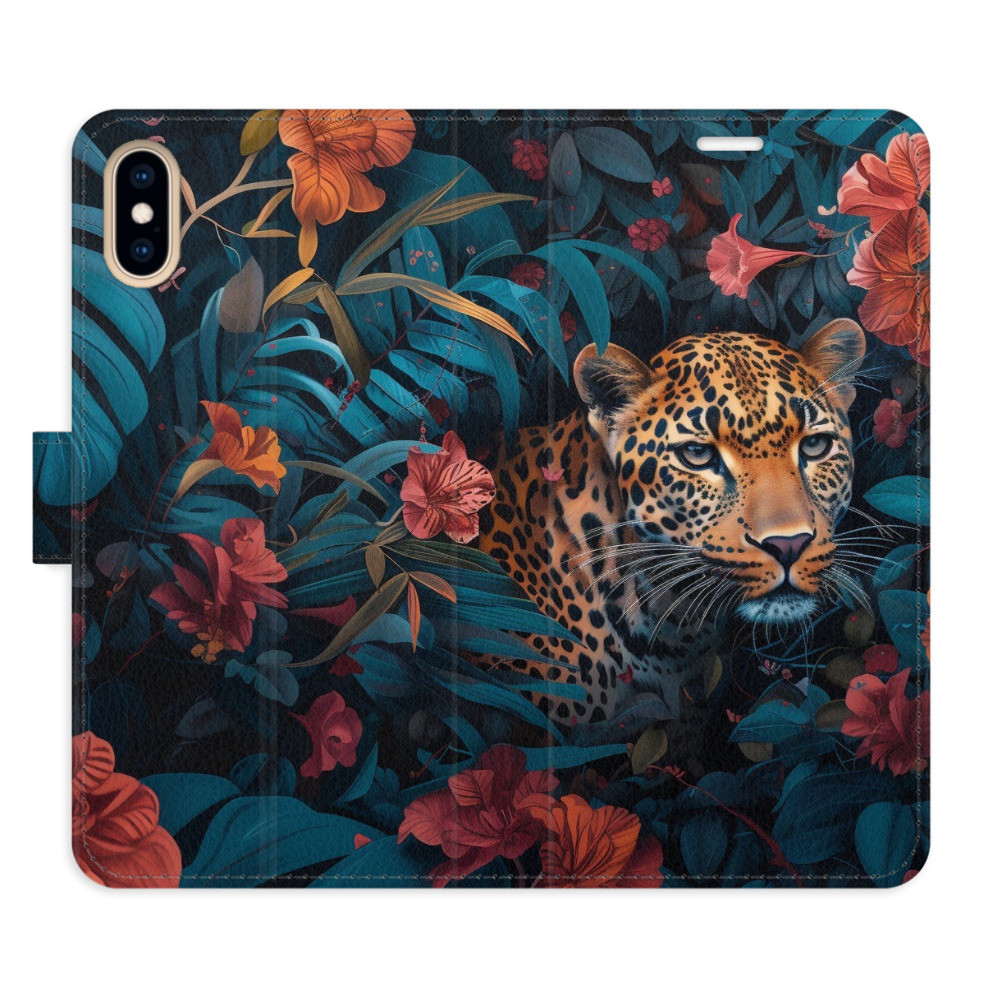 Flipové puzdro iSaprio - Flower Jaguar 02 - iPhone X/XS