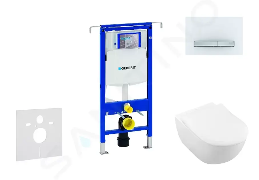 GEBERIT - Duofix Modul na závesné WC s tlačidlom Sigma50, alpská biela + Villeroy Boch - WC a doska, DirectFlush, SoftClose, CeramicPlus 111.355.00.5 NI8