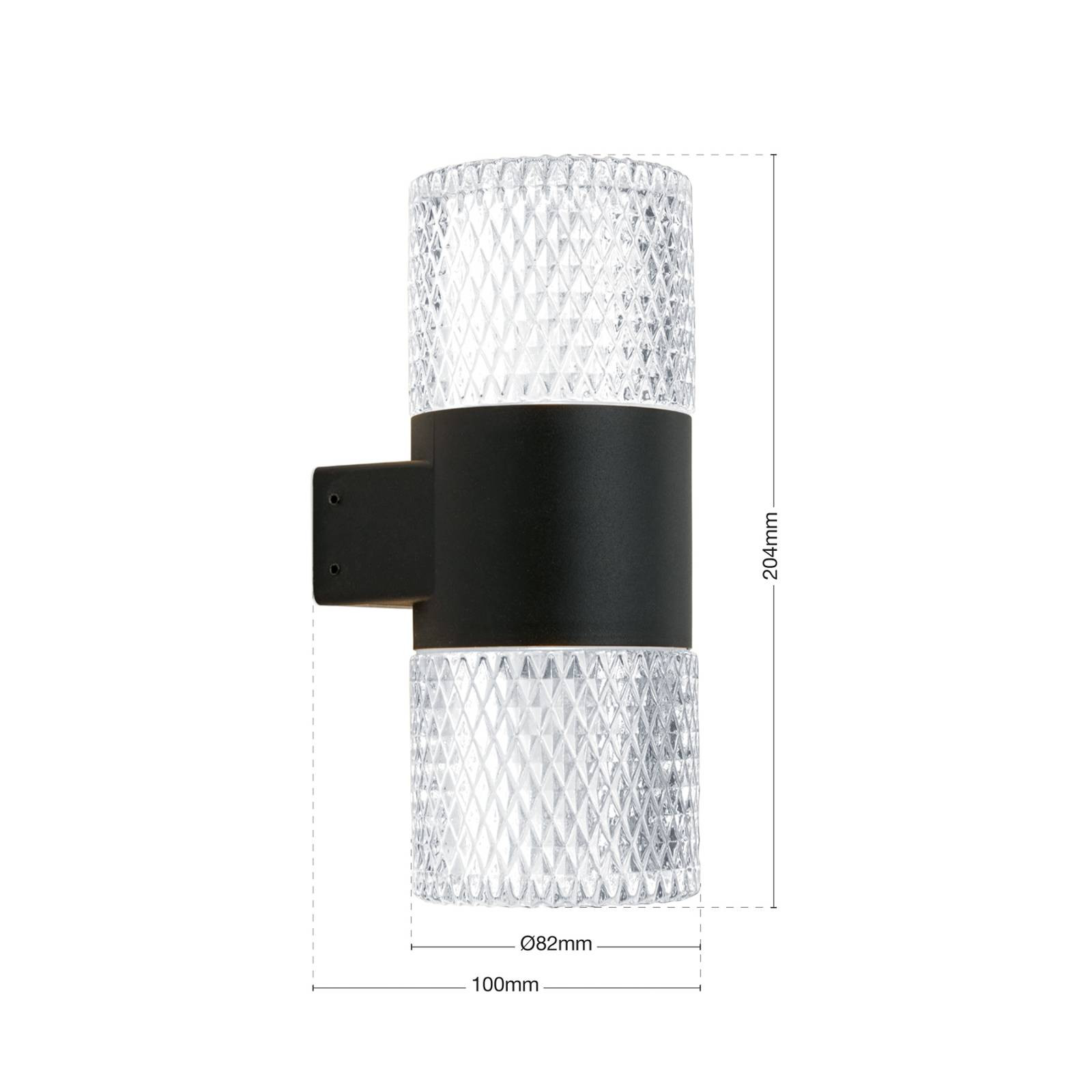 Vonkajšie nástenné svietidlo LED Mondo, čierne, výška 20,4 cm, hliník, 2