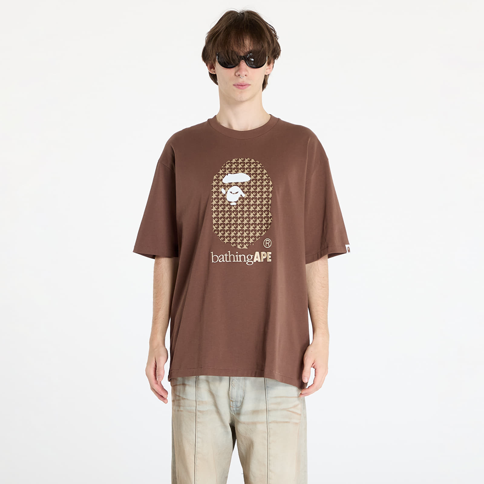 Tričko A BATHING APE Sta Houndstooth By Bathing Ape Relaxed Fit Tee M Brown XXL