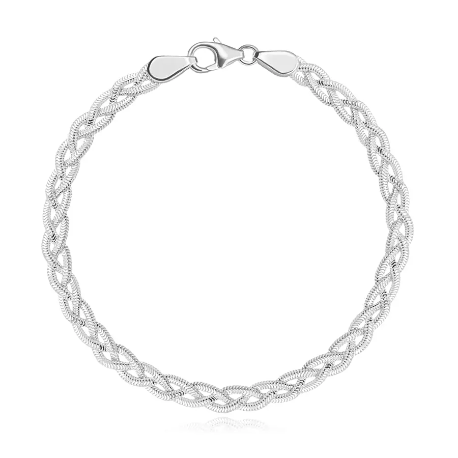 Náramok v 925 striebre - motív vrkoča z troch pásov, zvlnený dizajn