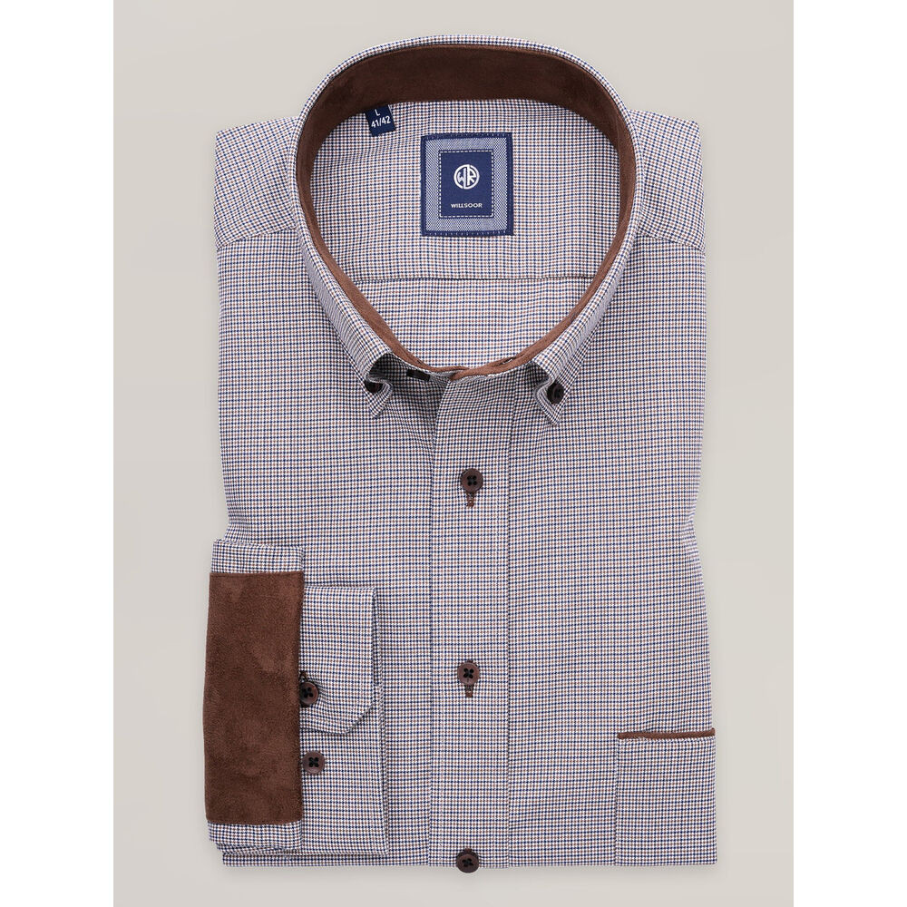 Pánska predĺžená košeľa slim fit s hnedými záplatami na lakťoch 17636