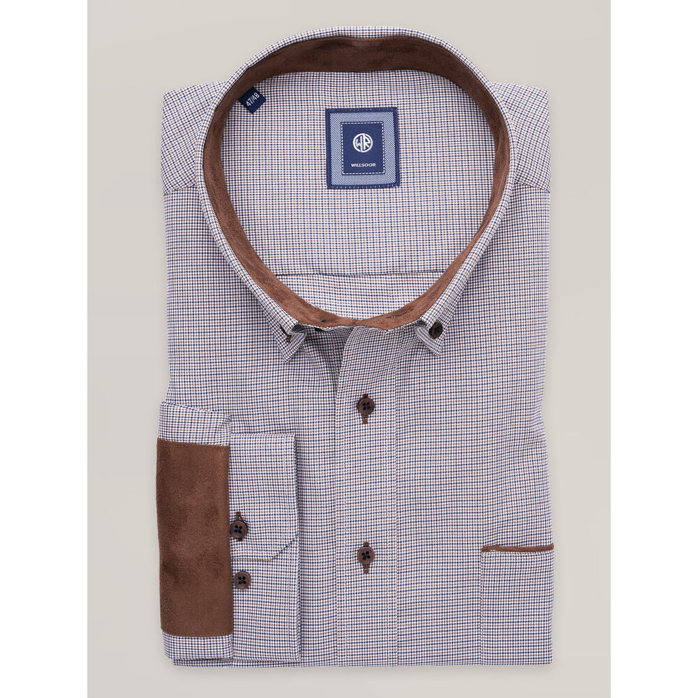 Pánska košeľa klasického strihu s hnedými záplatami na lakťoch 17638