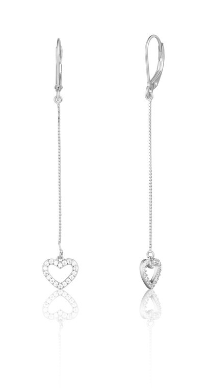 JVD Dlhé strieborné visiace náušnice so srdiečkami SVLE1910XE9BI00