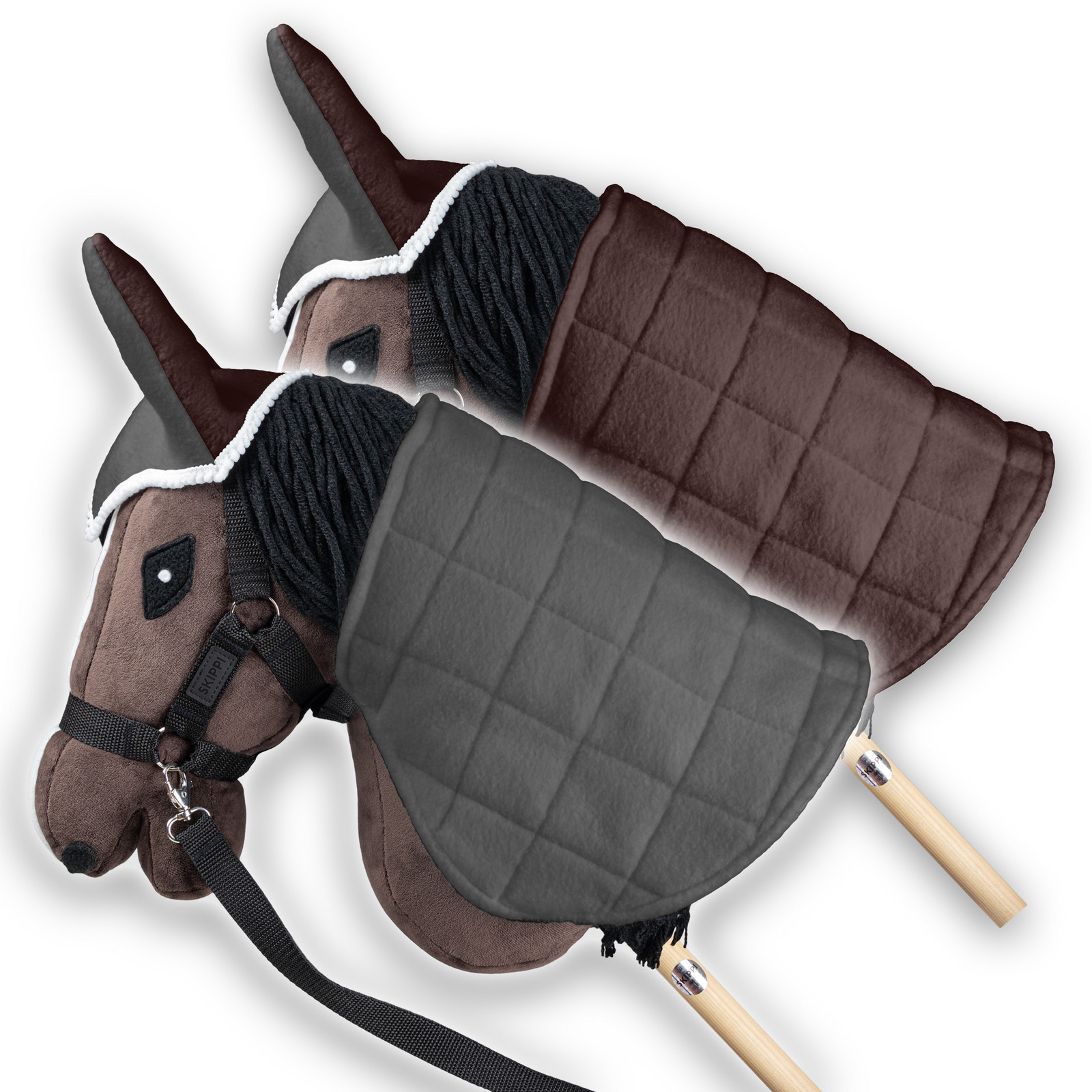 Obojstranná deka a ušné chrániče Skippi pre Hobby Horse - šedá a hnedá