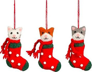 LAALU Sada 3 ks ozdôb: Mačičky v Santovej ponožke 13 cm
